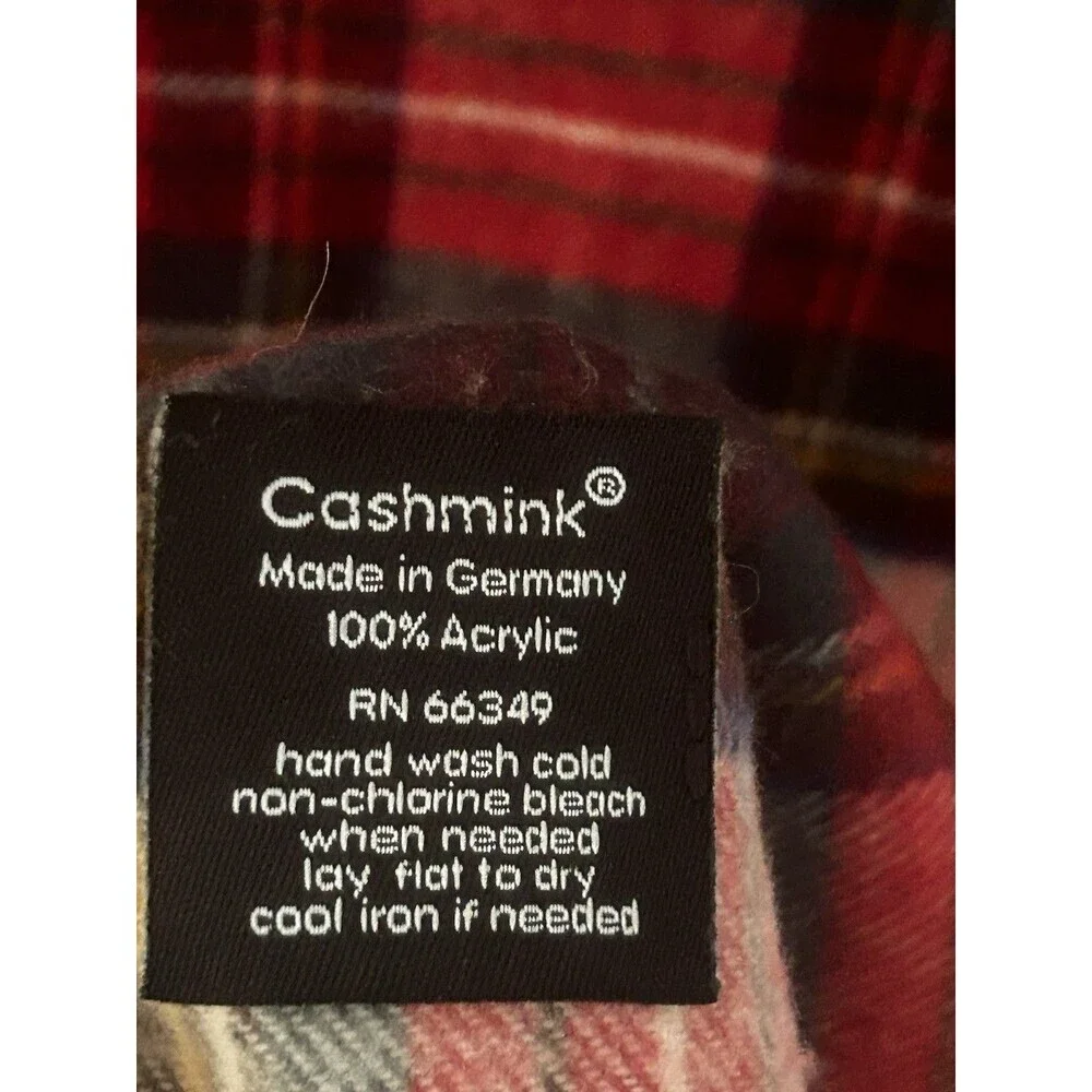 Cashmink Plaid Scarf Made in Germany Fringe Tartan Preppy Red Blue Yellow Soft!